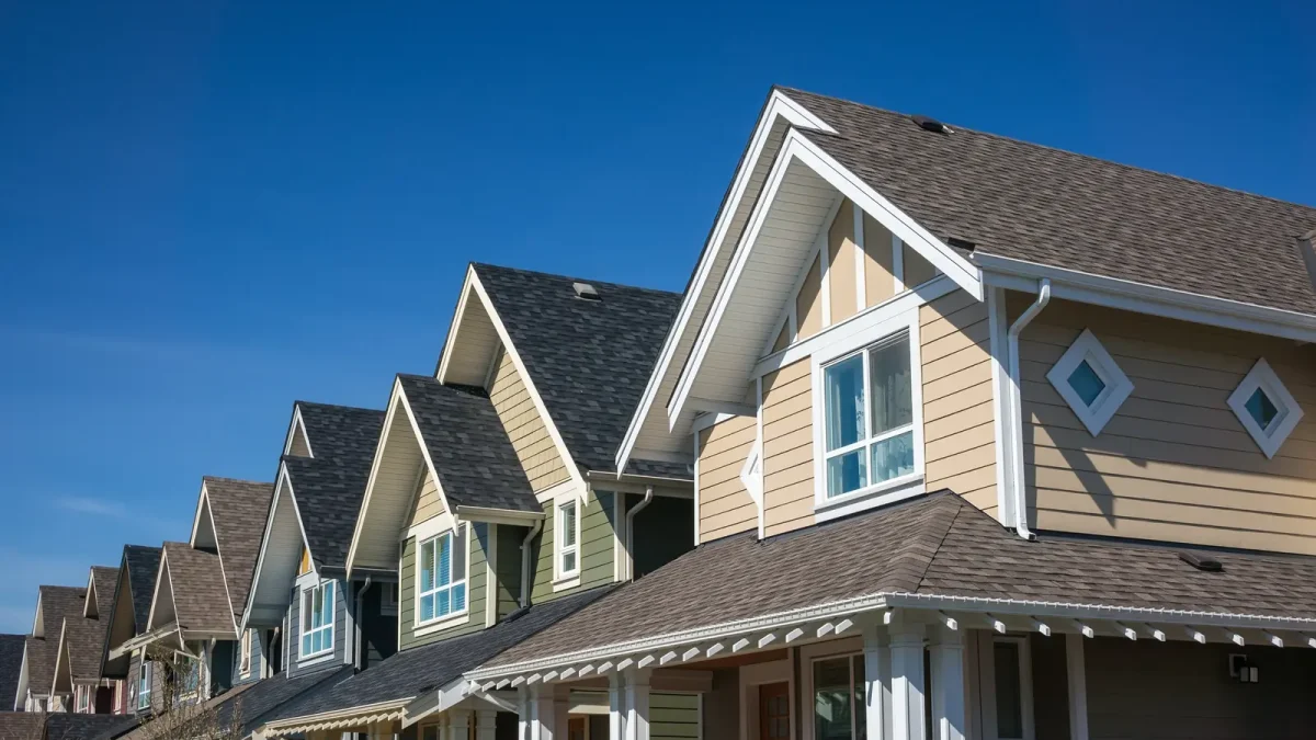 Newly built detached homes on a residential street in Durham Region, Ontario